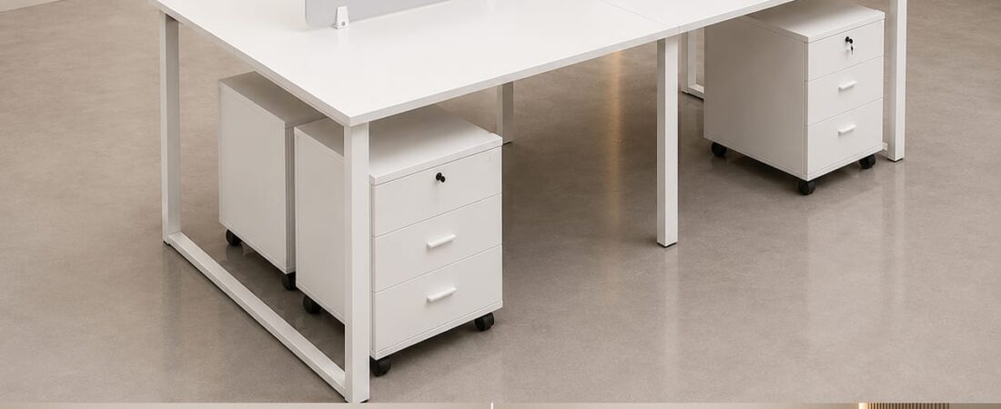 Face to Face 4 Person Office Workstation Desk – 240 × 120 × 75 cm – White & Oak + Khaki – Zubexa Furniture