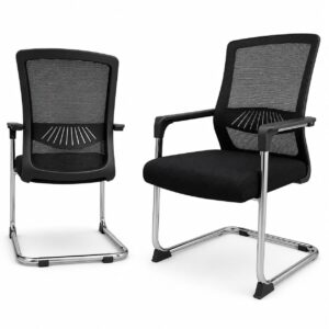 ZX 1003V Black Ergonomic Mesh Visitor Chair with Breathable Mesh Back and Chrome Sled Base for Office Reception, Conference Rooms, and Waiting Areas