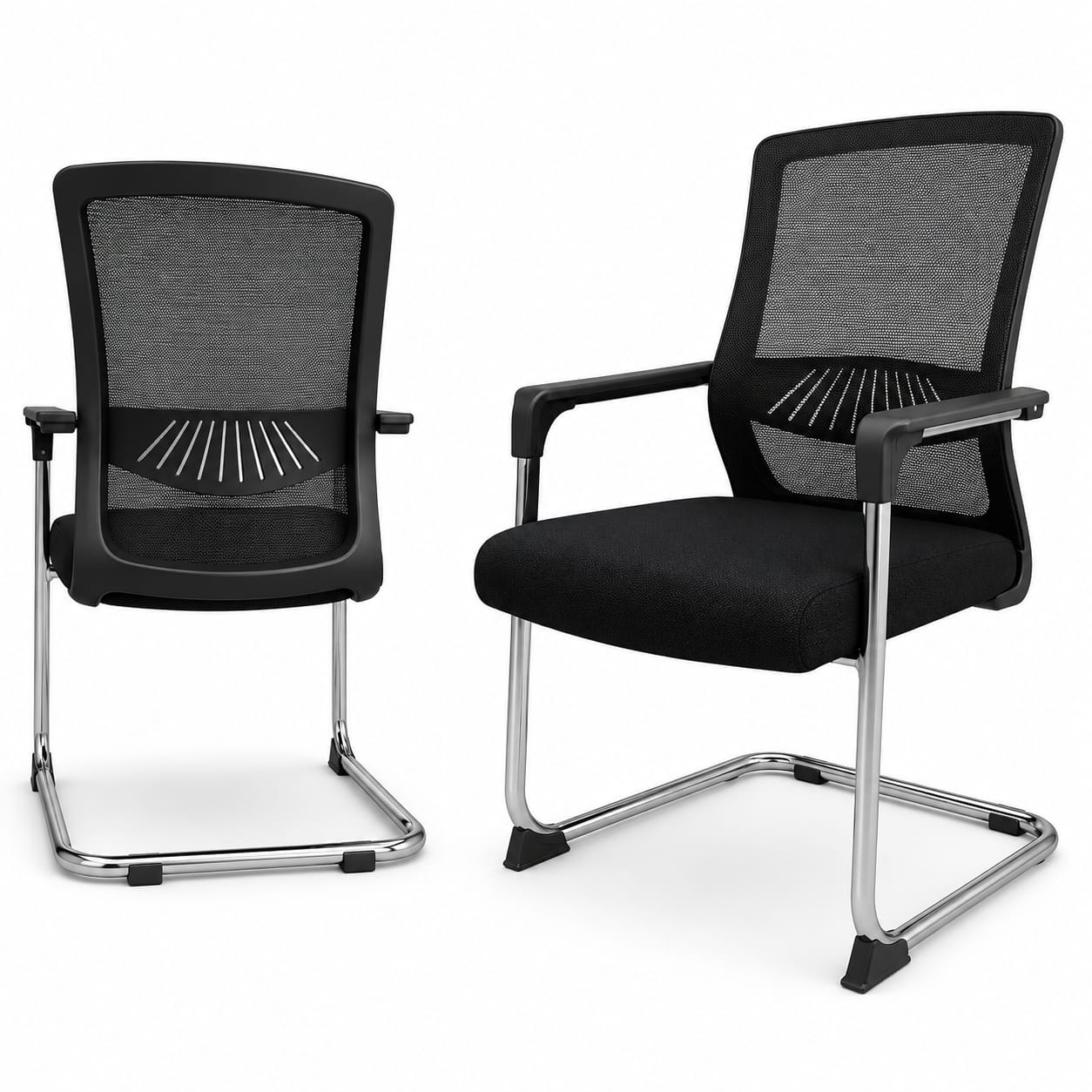 ZX 1003V Black Ergonomic Mesh Visitor Chair with Breathable Mesh Back and Chrome Sled Base for Office Reception, Conference Rooms, and Waiting Areas