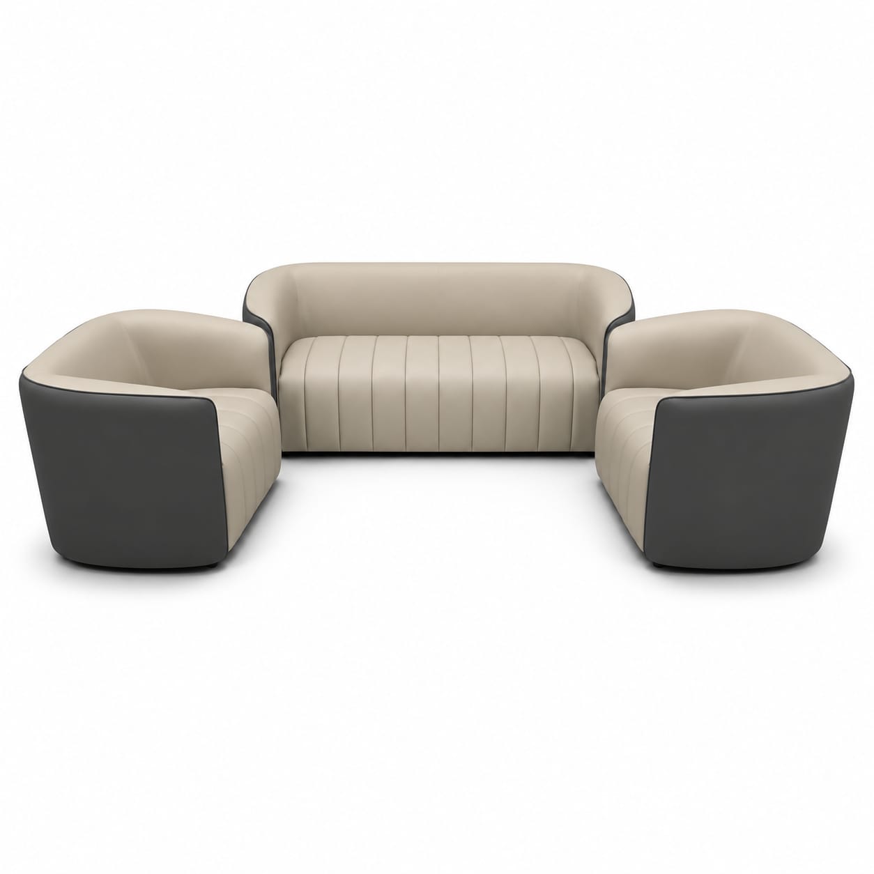ZFT 2311 Premium PU Leather Office Sofa Set 3+1+1 in Beige and Dark Grey