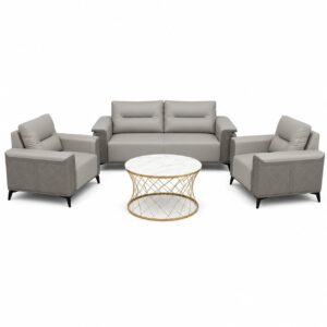 ZFT 5433 Modern PU Leather Office Sofa Set (3+1+1) with Quilted Side Panels in Light Grey & Dark Grey