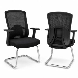 ZX 812-V Black Ergonomic Mesh Visitor Chair with Adjustable Armrests, Lumbar Support and Chrome Sled Base for Office Reception and Conference Rooms