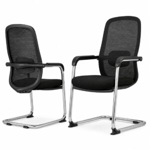 ZX D-202 Black Ergonomic Mesh Visitor Chair with Chrome Sled Base for Office Reception and Conference Rooms