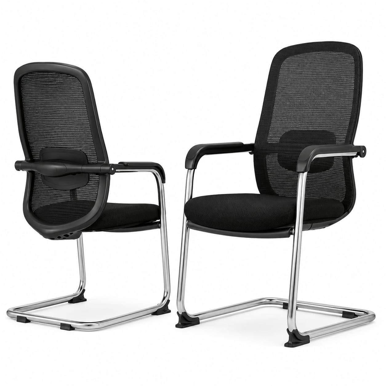 ZX D-202 Black Ergonomic Mesh Visitor Chair with Chrome Sled Base for Office Reception and Conference Rooms