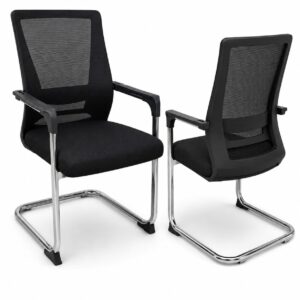 ZX 9001V Black Ergonomic Mesh Visitor Chair with Chrome Sled Base for Office Reception, Conference Rooms, and Waiting Areas
