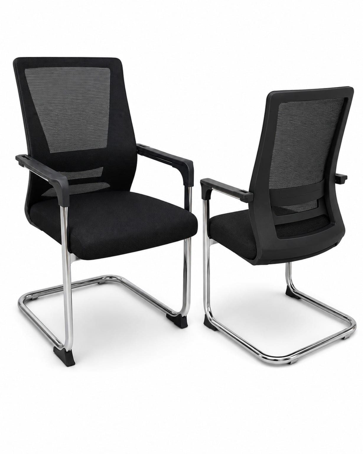 ZX 9001V Black Ergonomic Mesh Visitor Chair with Chrome Sled Base for Office Reception, Conference Rooms, and Waiting Areas