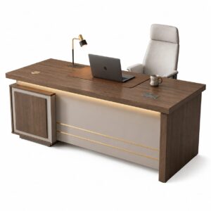 Executive Office Desk with Side Storage – Modern Wooden Office Table