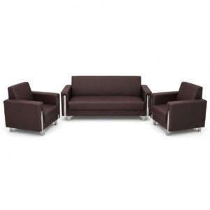 ZFT 836 Modern PU Leather Office Sofa Set (3+1+1) with Metallic Arm Accents in Coffee and Black