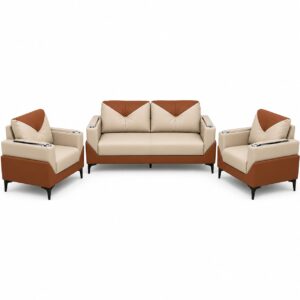 ZFT A22 Modern PU Leather Executive Office Sofa Set (3+1+1) with Stainless Steel Armrest Trays
