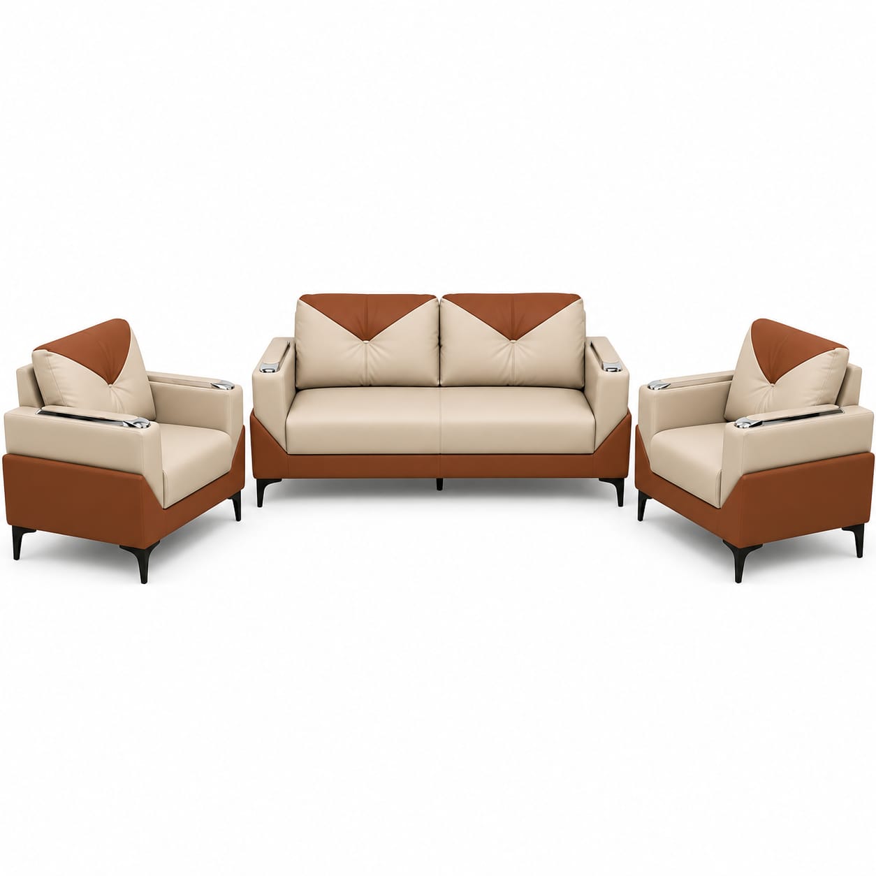 ZFT A22 Modern PU Leather Executive Office Sofa Set (3+1+1) with Stainless Steel Armrest Trays